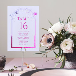 Tarjeta De Mesa Boda de Astronomía Mystical Lavender Pink Sun Moon