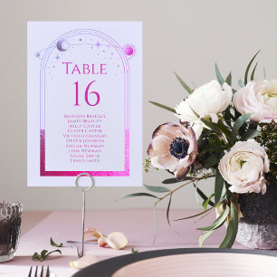 Tarjeta De Mesa Boda de Astronomía Mystical Lavender Pink Sun Moon