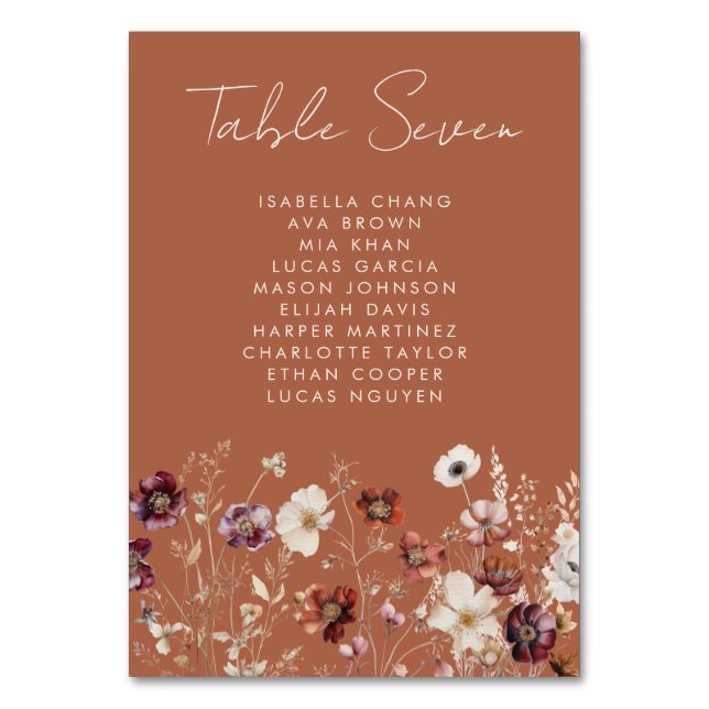 Tarjeta De Mesa Boda de Autumn Wildflower Meadow (Anverso)
