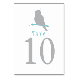 Tarjeta De Mesa Boda de ave de búho gris o número de tabla de ocas