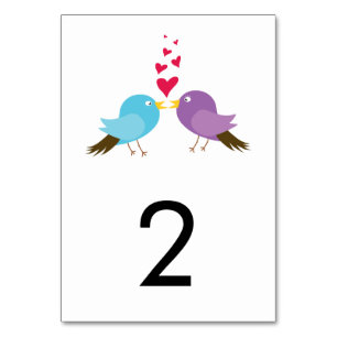 Tarjeta De Mesa Boda de Aves y Corazones de Amor