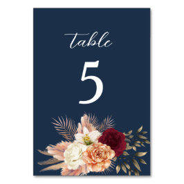 Tarjeta De Mesa Boda de Azul Marino y Borgoña