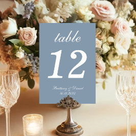Tarjeta De Mesa Boda de Azul Polvoriento Simple Escritura Caligráf