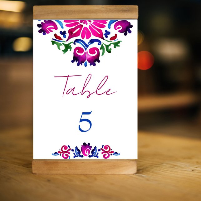 Tarjeta De Mesa Boda de azulejos de Talavera español azul rosa (Pink blue Spanish Talavera tiles wedding Table Number cards fiesta Mexicana personalized table decor)