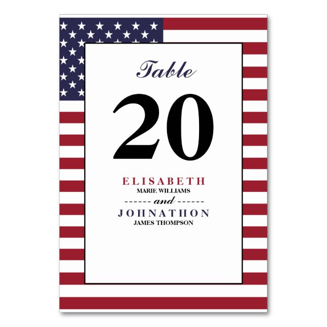 Tarjeta De Mesa Boda de Bandera de Estados Unidos (Anverso)