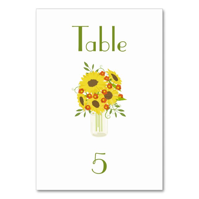 Tarjeta De Mesa Boda de belleza de girasol rústico (Anverso)