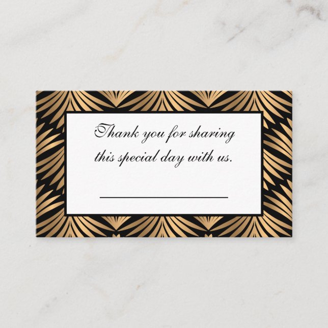 Tarjeta De Mesa Boda de Black Gold Art Deco Gatsby Gracias Fiesta (Anverso)