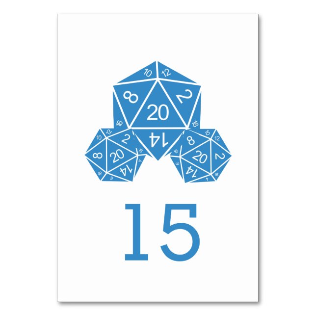 Tarjeta de mesa Boda de Blue D20 Dice (Anverso)