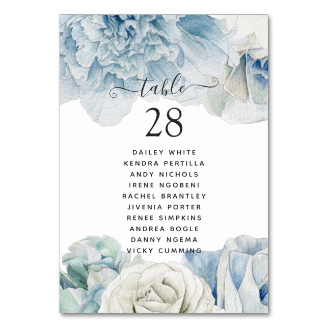 Tarjeta De Mesa Boda de Blue Peonies (Anverso)