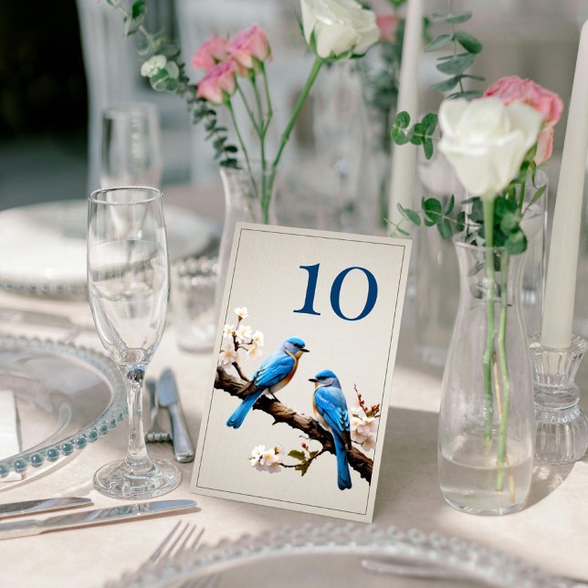 Tarjeta De Mesa Boda de Bluebirds de primavera (Spring Bluebirds Wedding Table Number)
