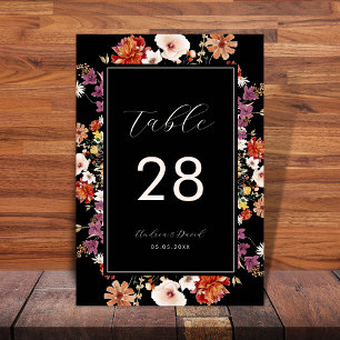 Tarjeta De Mesa Boda de Boho Botánico Floral Floral Black Wildflow