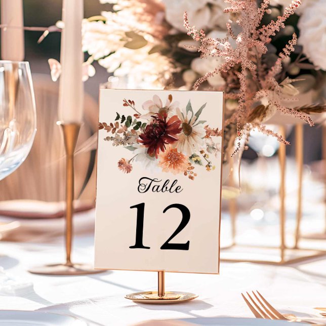Tarjeta De Mesa Boda de Boho Burgundy Floral (Boho Fall Wedding Table Numbers)