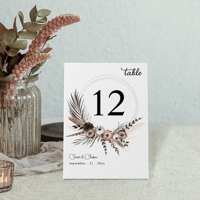 Tarjeta De Mesa Boda de Boho floral negro y natural (Subido por el creador)