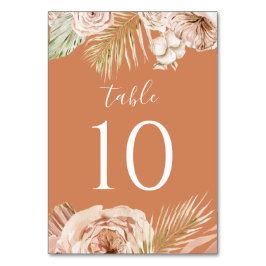 Tarjeta De Mesa Boda de Boho Floral, Palm y Pampas terracotta