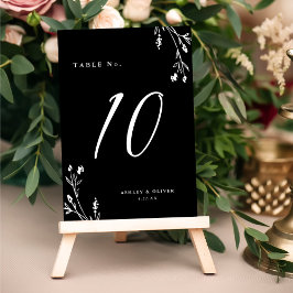 Tarjeta De Mesa Boda de Boho Rústico Black & White Wildflowers