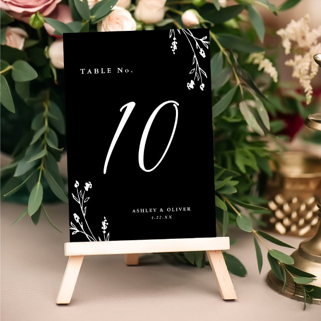 Tarjeta De Mesa Boda de Boho Rústico Black & White Wildflowers (Subido por el creador)