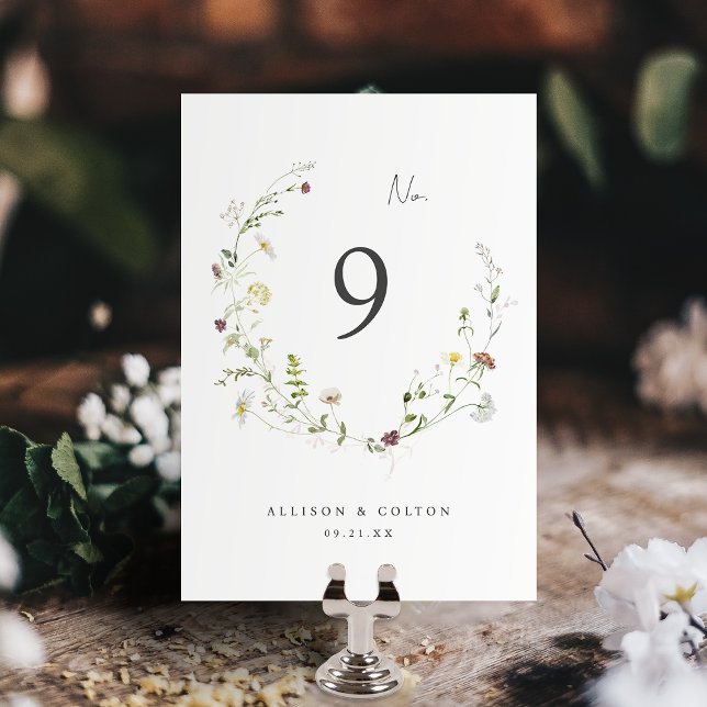 Tarjeta De Mesa Boda de Boho Rústico de Flor Silvestre Sage Green (Elegant Wildflower Rustic Boho Wedding Table Number)