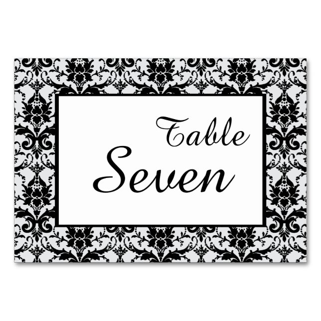 Tarjeta De Mesa Boda de borde de damasco negro (Anverso)
