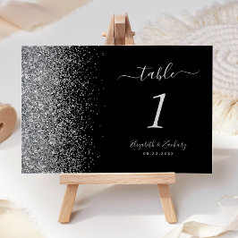 Tarjeta De Mesa Boda de Borde de Purpurina Negra Plateada Moderna