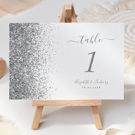 Tarjeta De Mesa Boda de borde de purpurina plateada blanca moderna