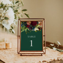 Tarjeta De Mesa Boda de Borgoña Floral de Moody Green Esmeralda