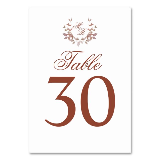 Tarjeta De Mesa Boda de Borgoña Número de tabla Monograma Motif (Anverso)