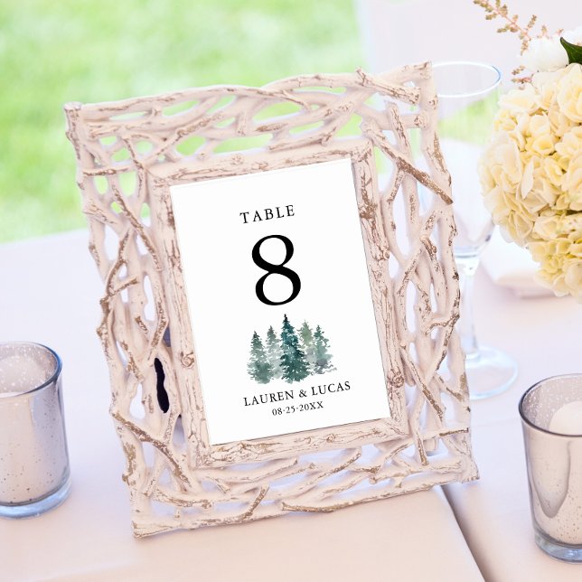 Tarjeta De Mesa Boda de Bosques de Pinos Rústicos (Rustic Pine Trees Forest Woodland Wedding Table Number)