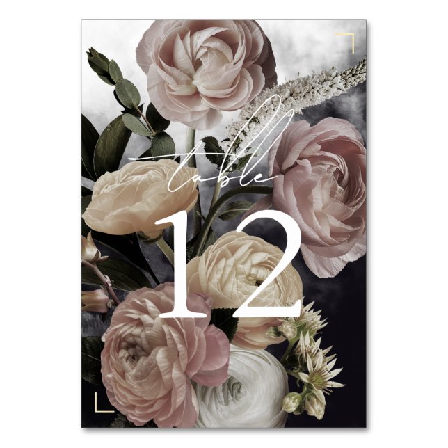 Tarjeta De Mesa Boda de Bouquet Smokey Dark Black Rose (Anverso)