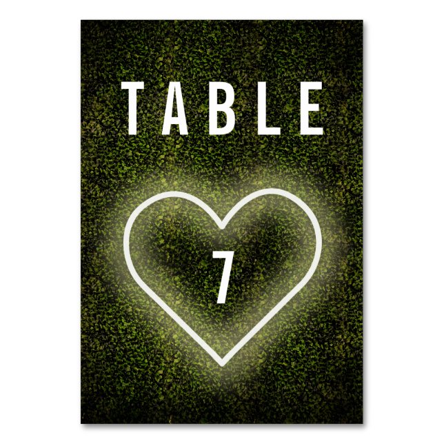 Tarjeta De Mesa Boda de Boxwood White Neon Heart (Anverso)