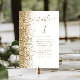 Tarjeta De Mesa Boda de brillo blanco y dorado