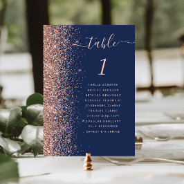 Tarjeta De Mesa Boda de brillo de oro rosa azul marino