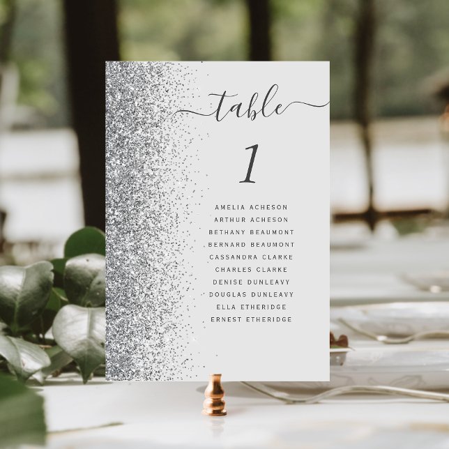 Tarjeta De Mesa Boda de brillo de plata gris pálido (Subido por el creador)