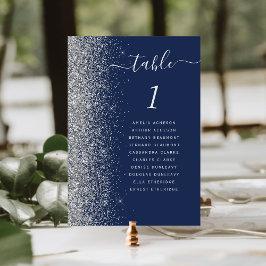 Tarjeta De Mesa Boda de brillo plateado azul marino