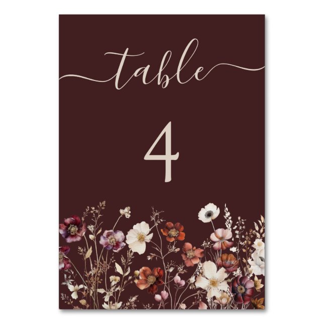 Tarjeta De Mesa Boda de Brown Autumn Wildflower Meadow (Anverso)