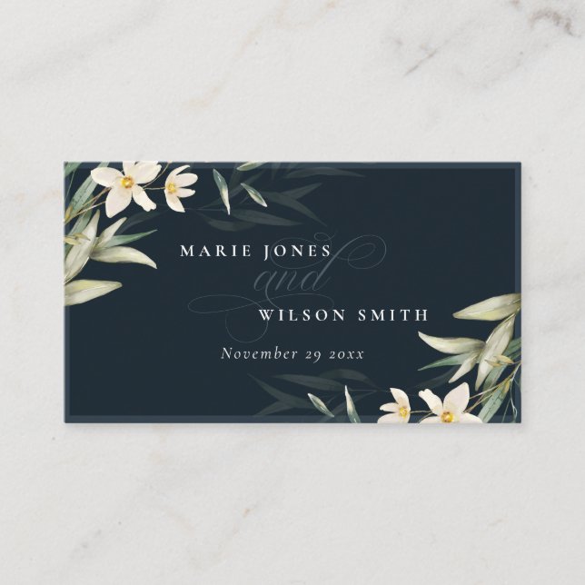 Tarjeta De Mesa Boda de Bunch Floral Floral de la Marina Blanca (Anverso)