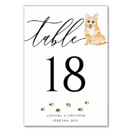 Tarjeta De Mesa Boda de cachorro Corgi caligrafía Firma