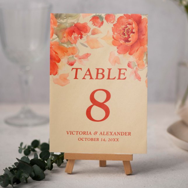 Tarjeta De Mesa Boda de caída floral de Naranja quemado (Subido por el creador)
