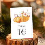 Tarjeta De Mesa Boda de calabaza floral de oro de otoño rústico<br><div class="desc">Este número de mesa boda presenta flores acuáticas rústicas y calabazas en naranja quemado,  oro,  terracota,  borgoña,  rubor de pasto beige y marrón. Para una personalización más avanzada de este diseño,  haga clic en el enlace "personalizar más adelante". También están disponibles los elementos coincidentes.</div>