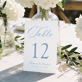 Tarjeta De Mesa Boda de Caligrafía Azul Clásico