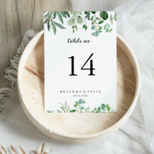 Tarjeta De Mesa Boda de caligrafía botánica de eucalipto verde