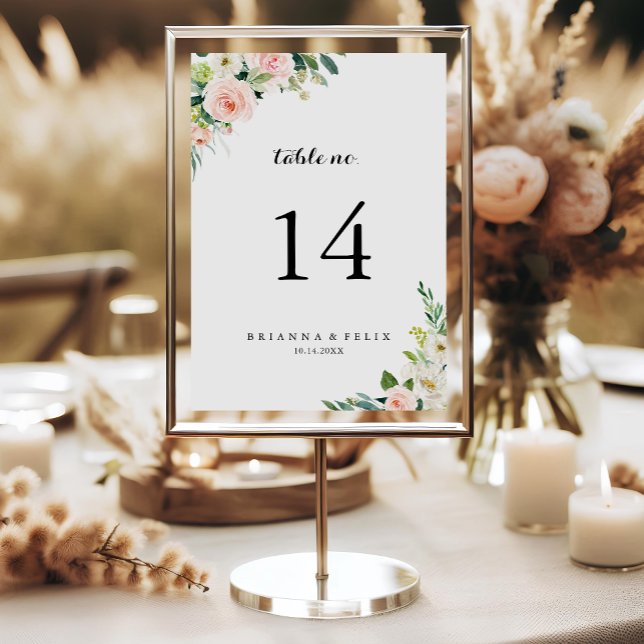 Tarjeta De Mesa Boda de caligrafía de follaje verde floral simple (Subido por el creador)