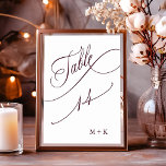 Tarjeta De Mesa Boda de caligrafía de lujo de Borgoña número 14,<br><div class="desc">Cuadro 14. Compruebe todos los números disponibles. | Número de tabla boda de lujo y elegante caligrafía rápida con sus iniciales. Para una personalización más avanzada de este diseño,  haga clic en el BOTÓN HERRAMIENTA DE DISEÑO AZUL de arriba.</div>