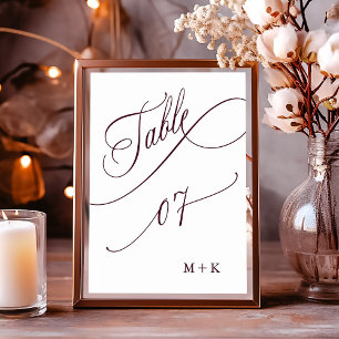 Tarjeta De Mesa Boda de caligrafía de lujo de Borgoña número 7,