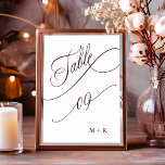 Tarjeta De Mesa Boda de caligrafía de lujo de Borgoña número 9,<br><div class="desc">Cuadro 9. Compruebe todos los números disponibles. | Número de tabla boda de lujo y elegante caligrafía rápida con sus iniciales. Para una personalización más avanzada de este diseño,  haga clic en el BOTÓN HERRAMIENTA DE DISEÑO AZUL de arriba.</div>