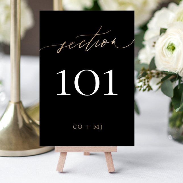 Tarjeta De Mesa Boda de caligrafía de oro amarillo tuxedo negro (Subido por el creador)