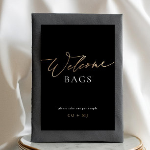 Tarjeta De Mesa Boda de caligrafía de oro negro Rótulo de bolsas d