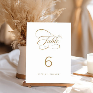 Tarjeta De Mesa Boda de caligrafía elegante de oro