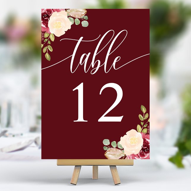 Tarjeta De Mesa Boda de caligrafía floral Proep Red Merlot (Subido por el creador)