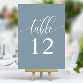 Tarjeta De Mesa Boda de caligrafía minimalista azul polvoriento