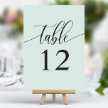 Tarjeta De Mesa Boda de caligrafía Minimalista de Pastel Mint<br><div class="desc">Los huéspedes podrán sentarse con estos elegantes números de mesa de boda verde pastel a la menta. Con un diseño minimalista con caligrafía moderna, estos números de mesa le dan un toque sofisticado a la recepción de su boda. El suave fondo y la tipografía limpia y elegante garantizan una fácil...</div>